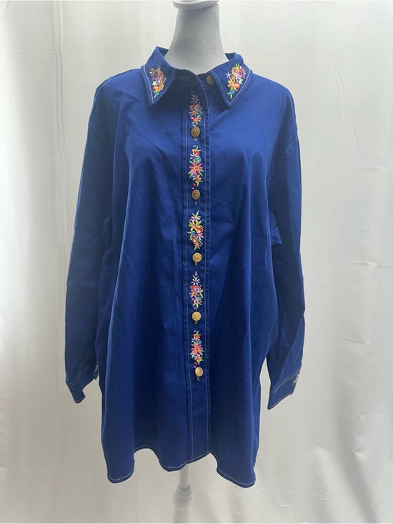 Bob Mackie Tops - Bob Mackie Wearable Art Royal Blue Embroidered Button Tunic 2X